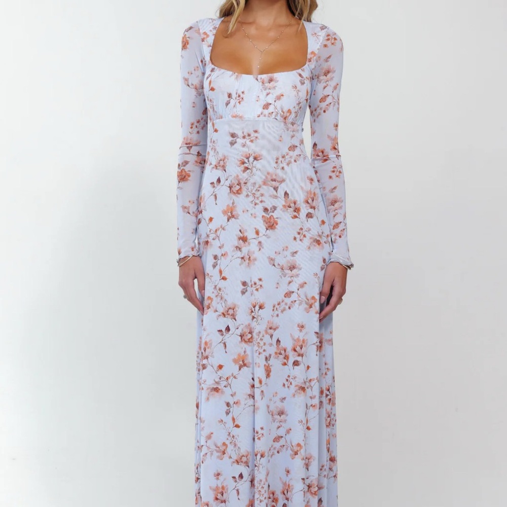 RESA Light Periwinkle and Mauve Floral Long Sleeve Dress